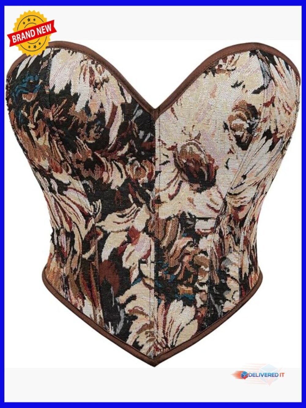 Vintage Floral Bustier Corset Top Lace Up Overbust Shapewear Bodysuit